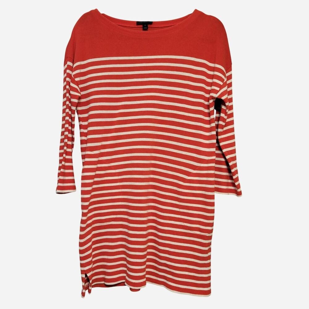 J. Crew Women's M White Red Stripe Long Sleeve Pockets Dress Nautical Americana